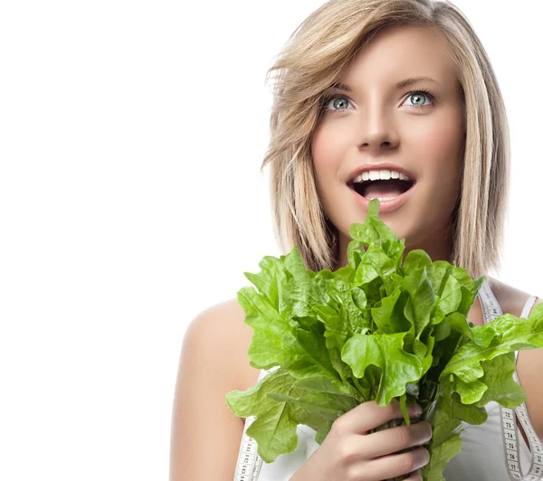 Kvinne med salat – stockfoto