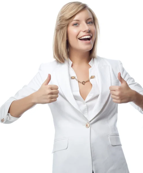 Woman shows thumbs up — Stock Photo, Image