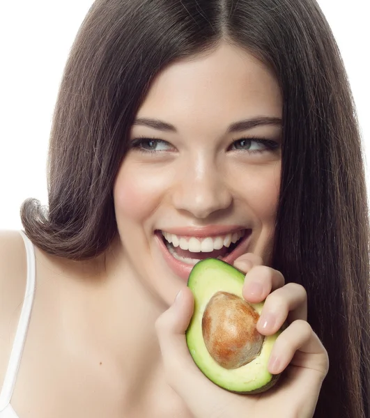 Усміхнена жінка з авокадо — стокове фото