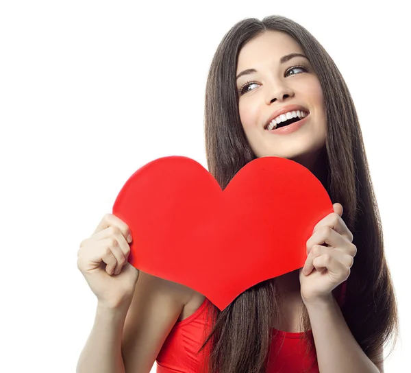 Mujer con papel en forma de corazón —  Fotos de Stock