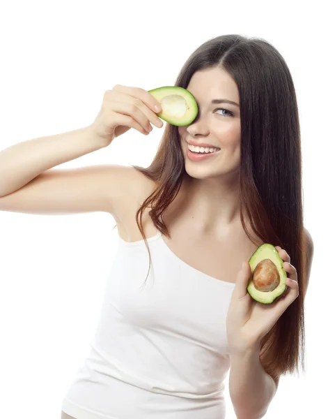 Mujer sonriente con aguacate — Foto de Stock