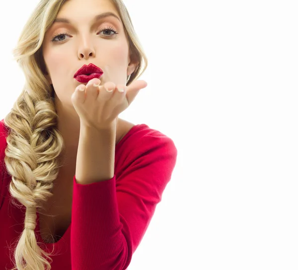 Woman blond with red lips — Stock Photo, Image