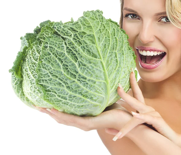 Woman with cabbage — Stock Photo, Image