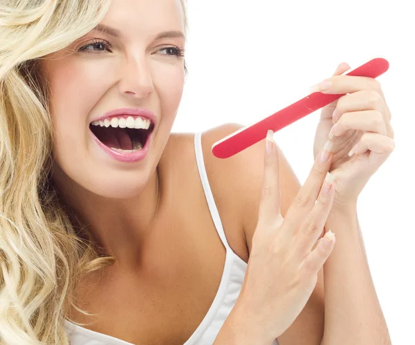 Mujer sonriente con manicura — Foto de Stock