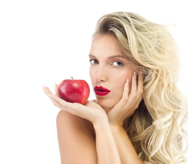 Kobieta z jabłkiem — Zdjęcie stockowe