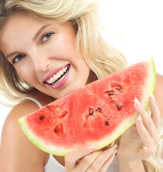 Woman with watermelon — Stock Photo, Image