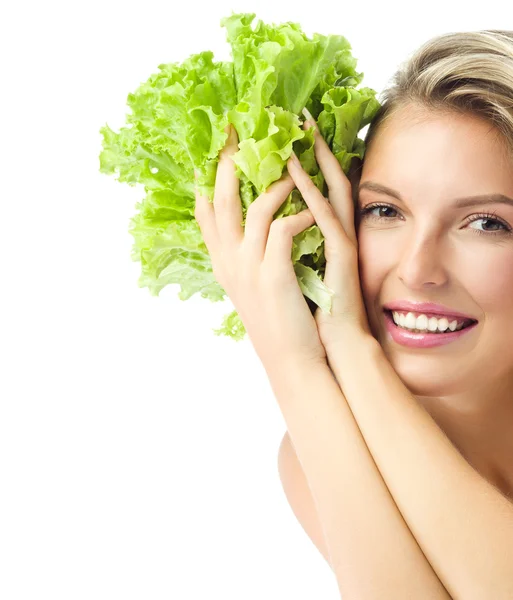 Frau mit Salat — Stockfoto