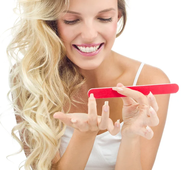 Donna sorridente con manicure — Foto Stock