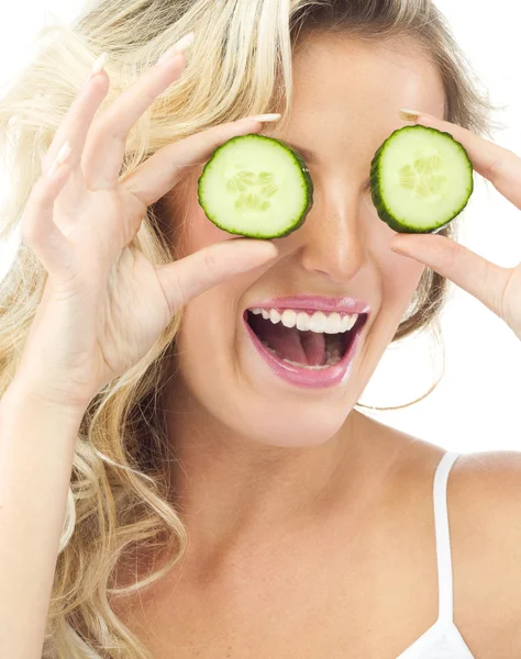 Woman with cucumber — Stock Photo, Image