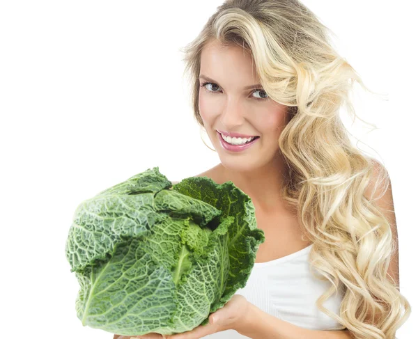 Woman with cabbage — Stock Photo, Image