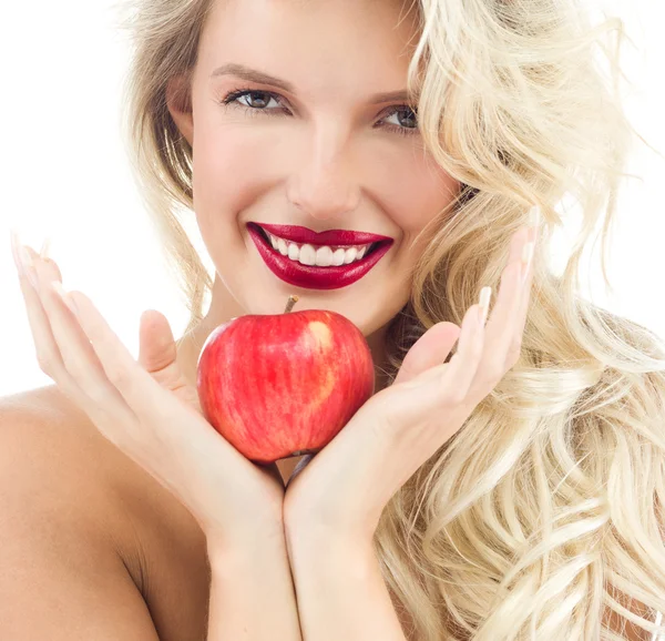 Mujer y manzana — Foto de Stock