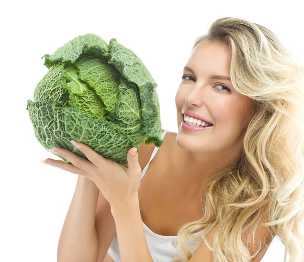 Woman with cabbage — Stock Photo, Image