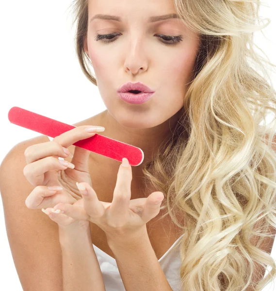 Mujer sonriente con manicura — Foto de Stock