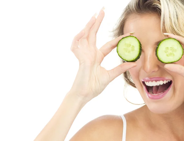 Woman with cucumber — Stock Photo, Image