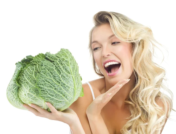 Woman with cabbage — Stock Photo, Image