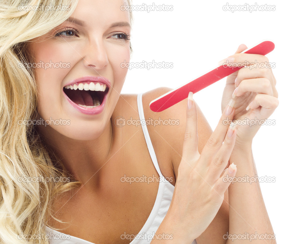 Smiling woman with manicure