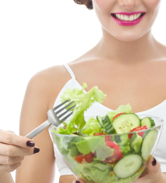 Mulher está comendo salat — Fotografia de Stock