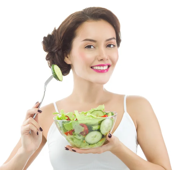 Woman is eating salat — Stock Photo, Image