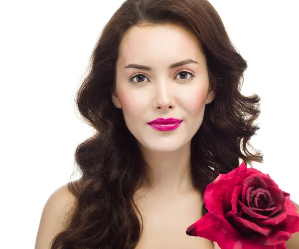 Vrouw rood roze bloem — Stockfoto