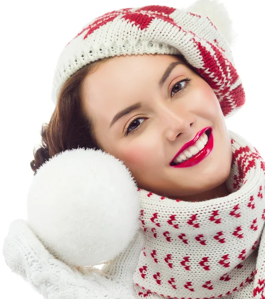 Woman with snow ball — Stock Photo, Image