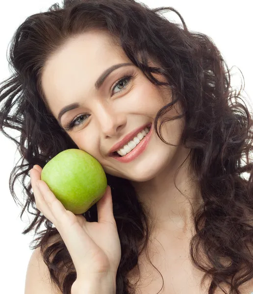 Femme avec pomme verte — Photo