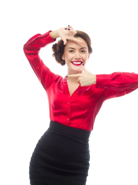 Woman with hand frame — Stock Photo, Image