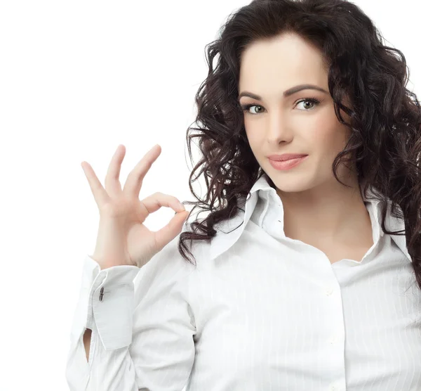 Woman shows ok — Stock Photo, Image