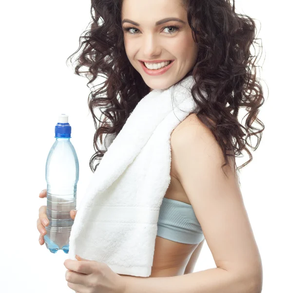 Frau mit Flasche Wasser — Stockfoto