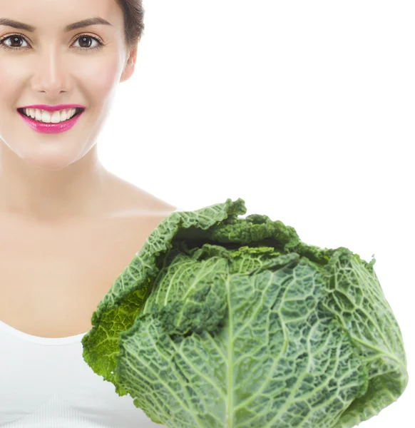 Brunette with cabbage — Stock Photo, Image