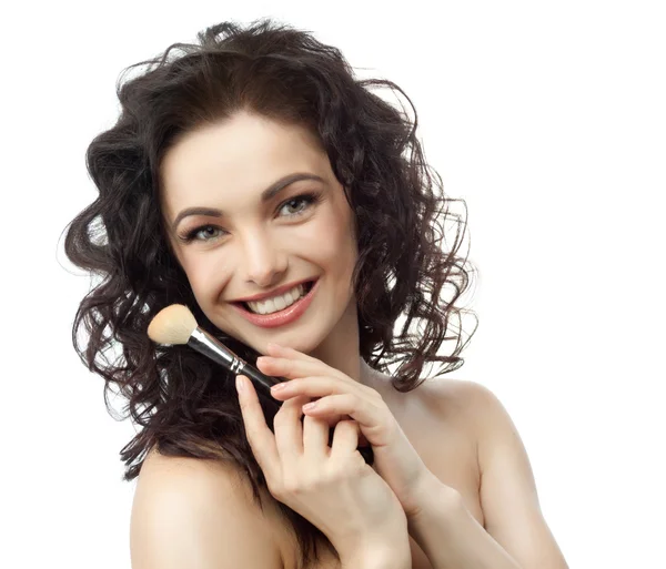 Brunette with make up brush — Stock Photo, Image