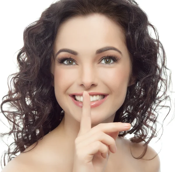 Woman shows silence sign — Stock Photo, Image