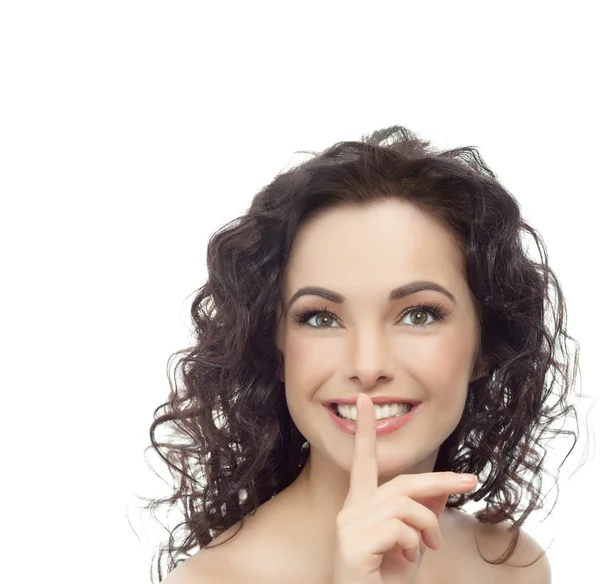 Mujer muestra señal de silencio — Foto de Stock