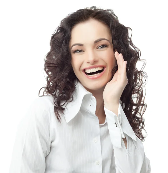 Woman with secret tell gesture — Stock Photo, Image