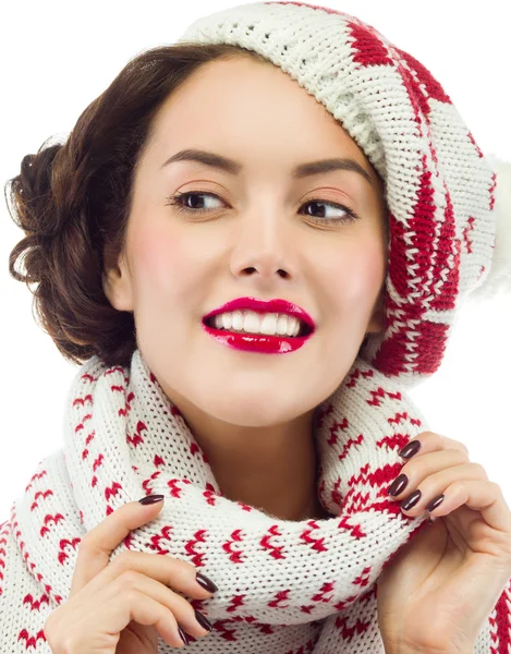 Lachende vrouw in warme kleding — Stockfoto