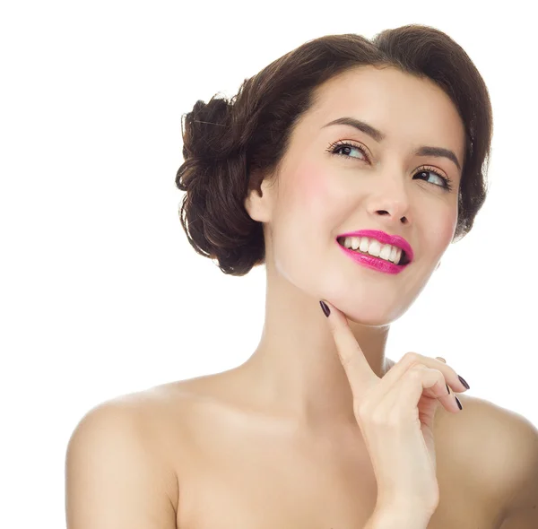 Mujer con sonrisa dentada cara —  Fotos de Stock