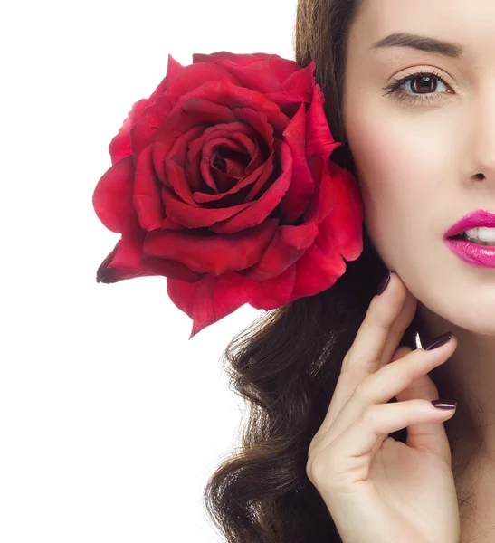 Woman red rose flower — Stock Photo, Image