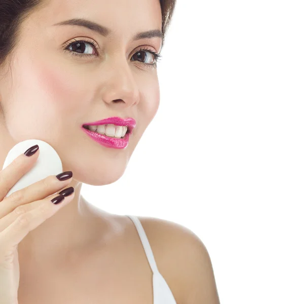 Woman with cotton disc — Stock Photo, Image