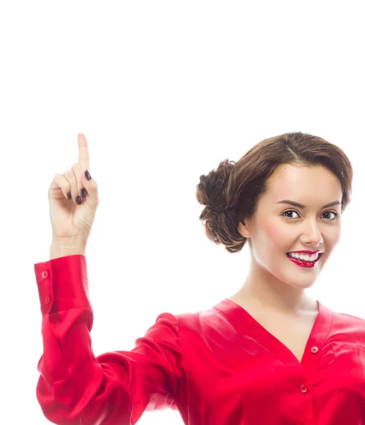 Woman with point gesture — Stock Photo, Image