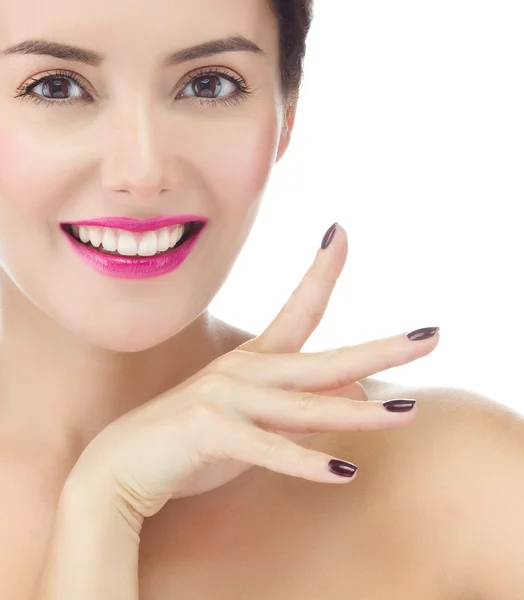 Mujer con sonrisa dentada cara —  Fotos de Stock