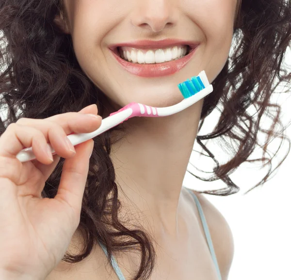 Mujer con cepillo dental — Foto de Stock