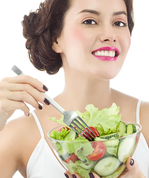 Woman is eating salat — Stock Photo, Image