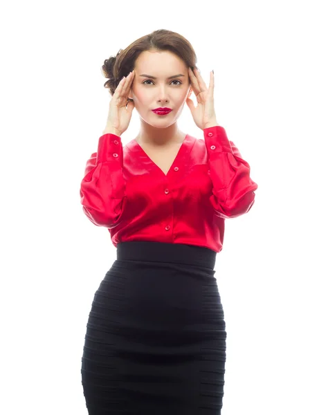 Woman with headache gesture — Stock Photo, Image