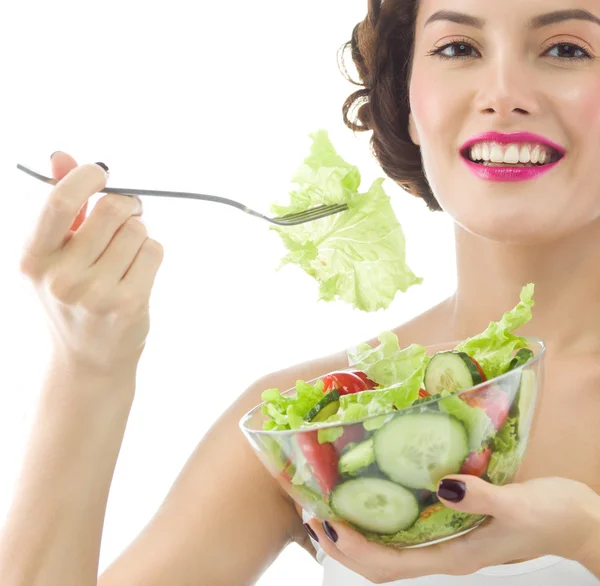 Donna sta mangiando salat — Foto Stock
