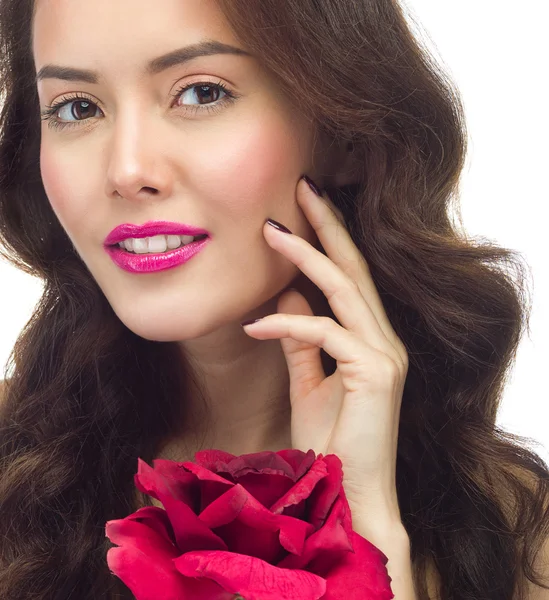 Woman with red rose flower — Stock Photo, Image