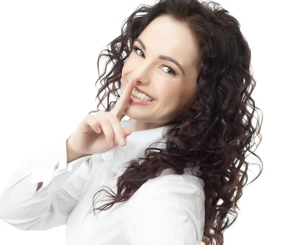 Woman shows silence sign — Stock Photo, Image