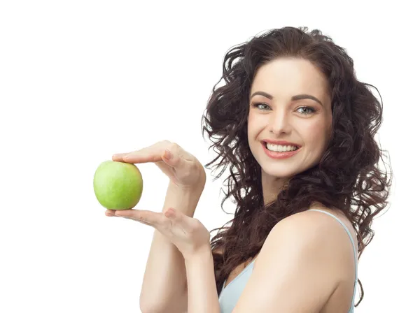 Vrouw met groene appel — Stockfoto