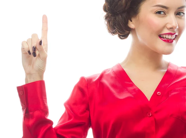 Vrouw met punt gebaar — Stockfoto