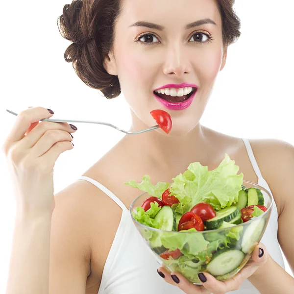 Frau isst Salat — Stockfoto