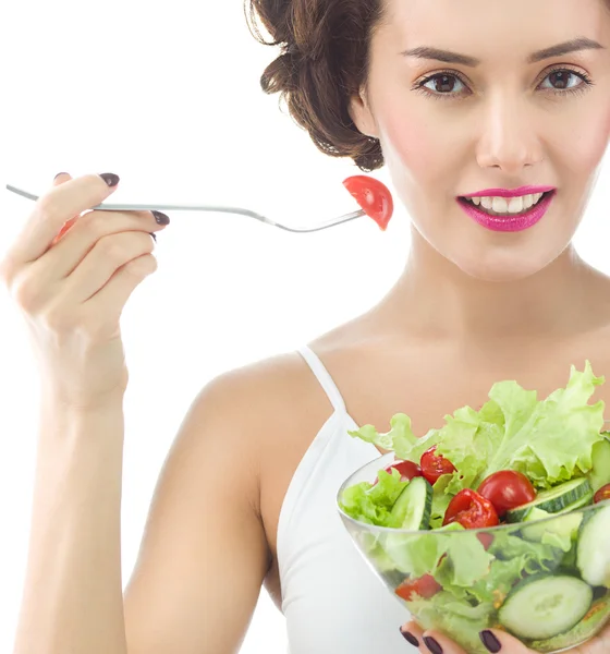 Mulher está comendo salat — Fotografia de Stock