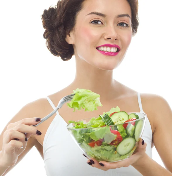La mujer está comiendo salat — Foto de Stock